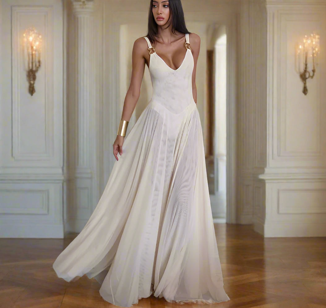 Transparent Mesh Maxi Dress With Bodysuit