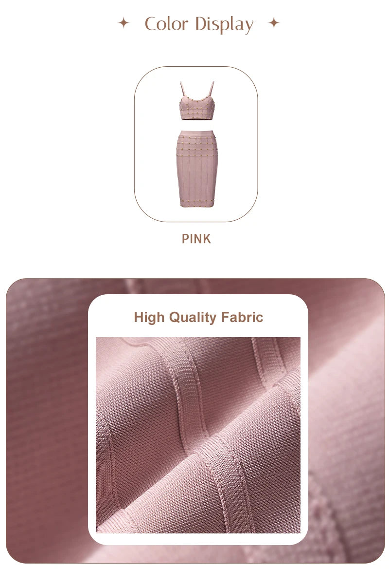 Chic Pink Bandage Two-Piece Skirt Set