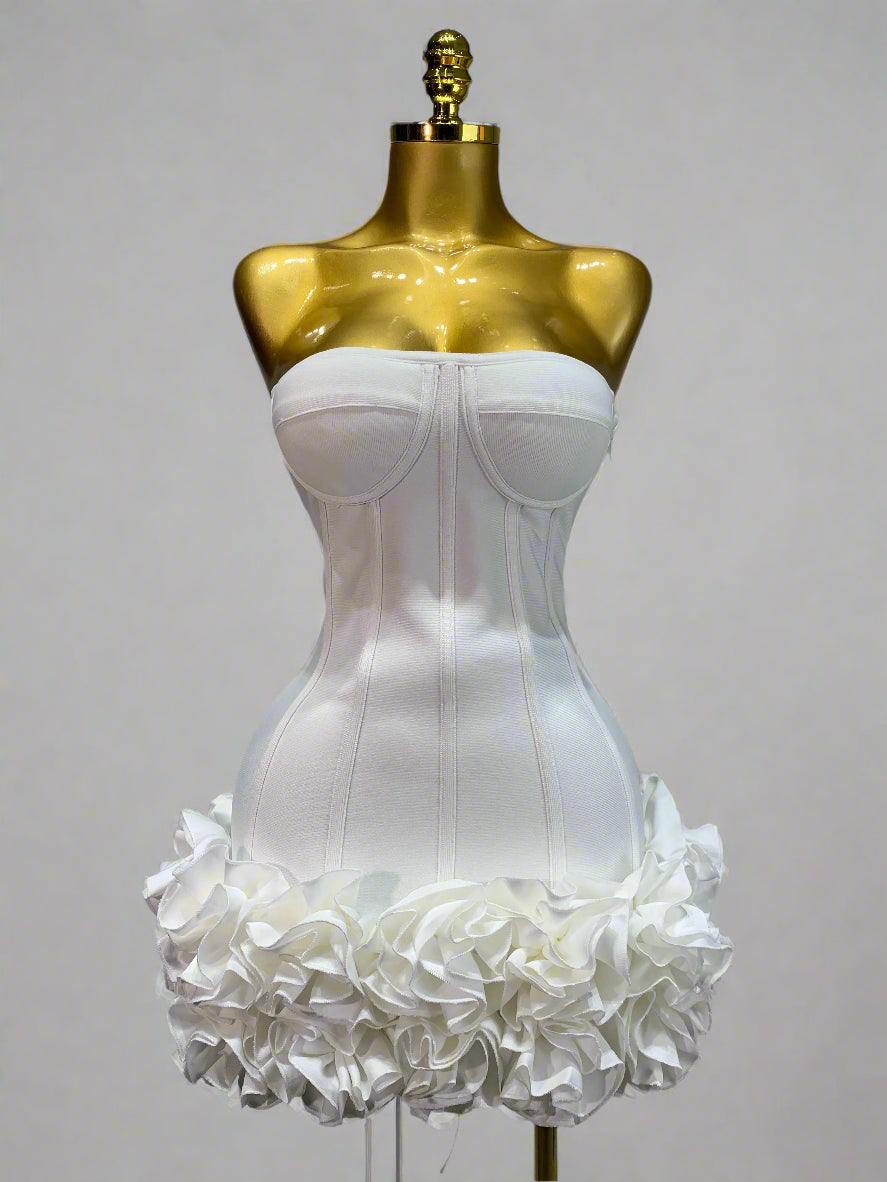 Womens Strapless Flower Embellished Mini Dress