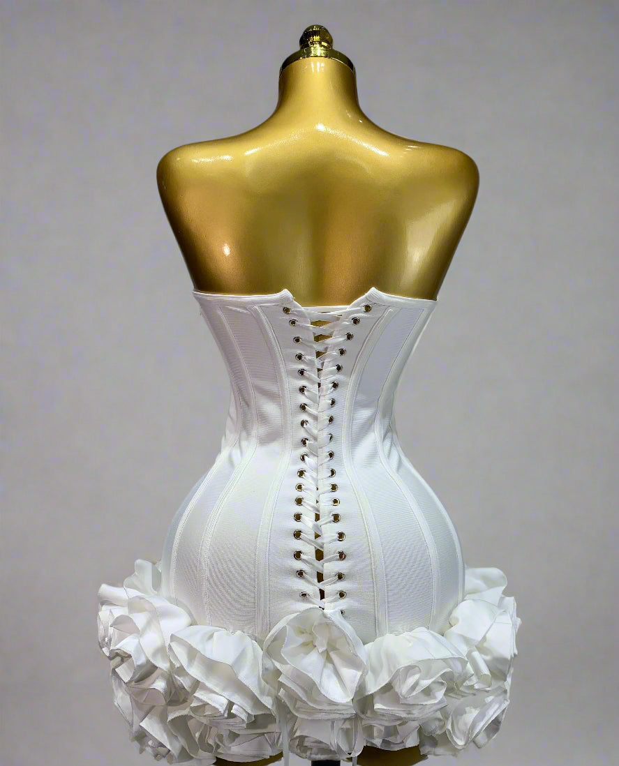 Womens Strapless Flower Embellished Mini Dress