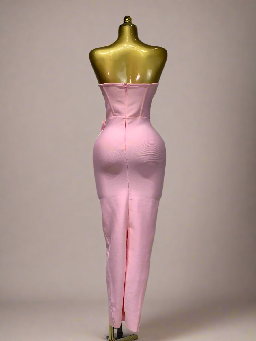 Strapless Flower Appliqué Bandage Dress