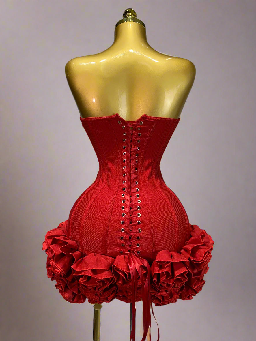 Womens Strapless Flower Embellished Mini Dress
