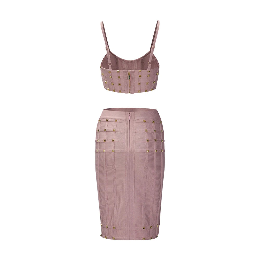Chic Pink Bandage Two-Piece Skirt Set