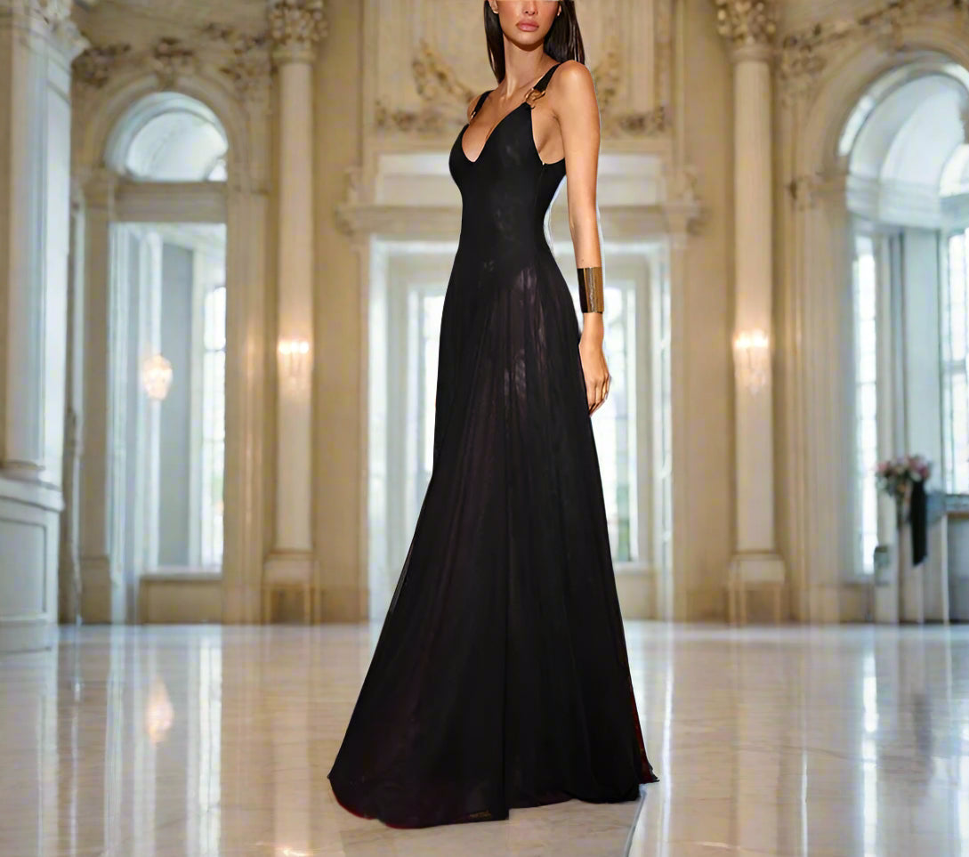 Transparent Mesh Maxi Dress With Bodysuit