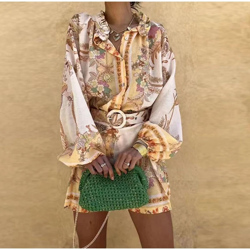 Womens Casual Floral Print Shorts Sets