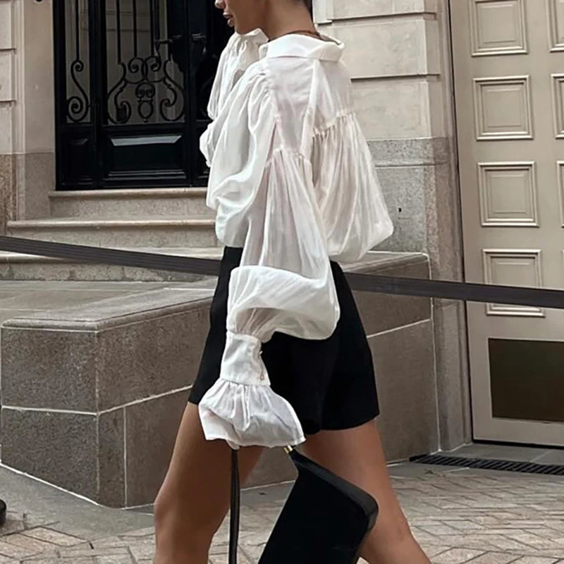 Women's Oversized Long Sleeve Ruffled Blouse