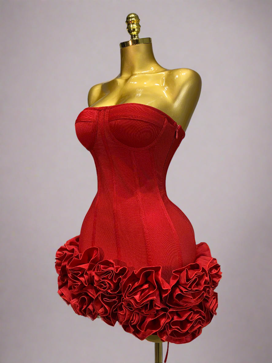 Womens Strapless Flower Embellished Mini Dress