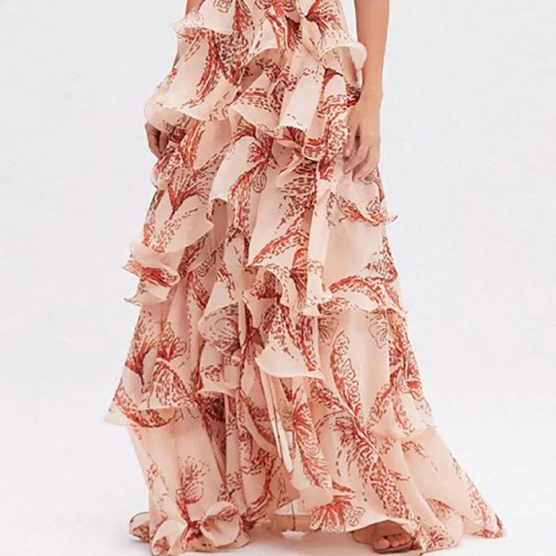 Butterfly Print Ruffle Maxi Dress