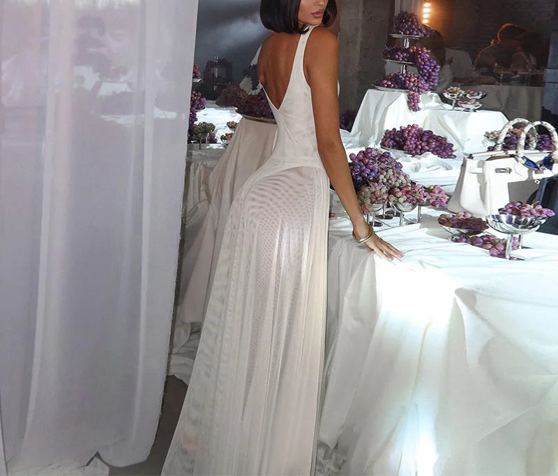 Transparent Mesh Maxi Dress With Bodysuit