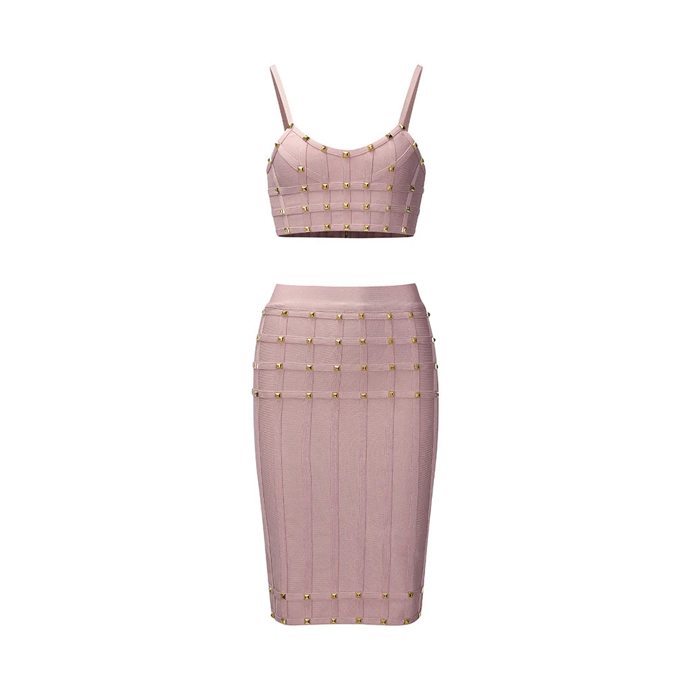 Chic Pink Bandage Two-Piece Skirt Set