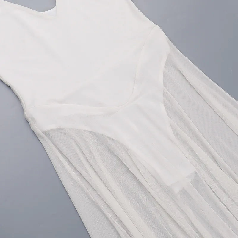 Transparent Mesh Maxi Dress With Bodysuit