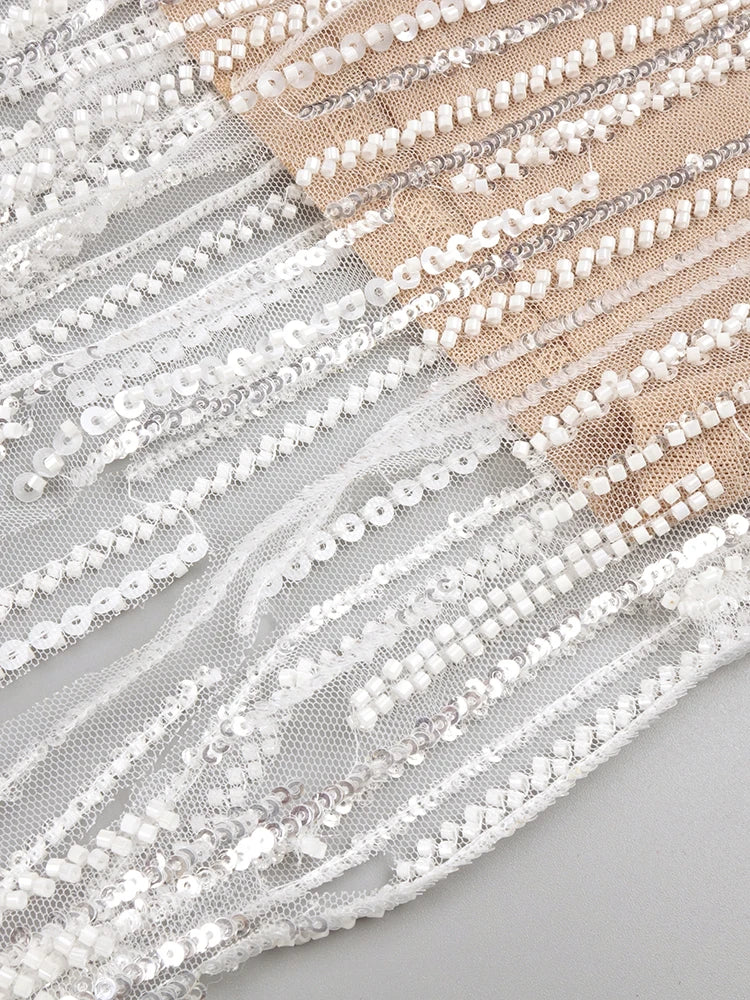 Strapless Beaded and Sequined Tassel Dress