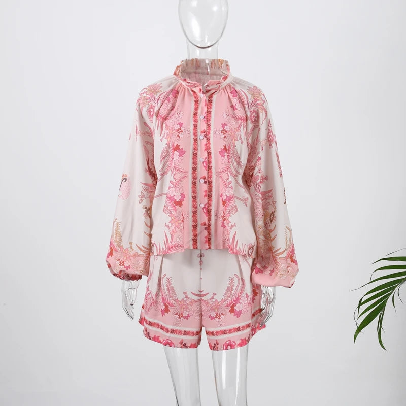 Womens Casual Floral Print Shorts Sets