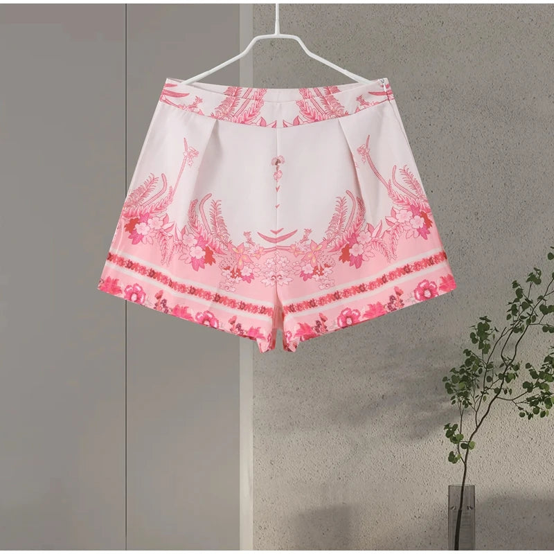 Womens Casual Floral Print Shorts Sets