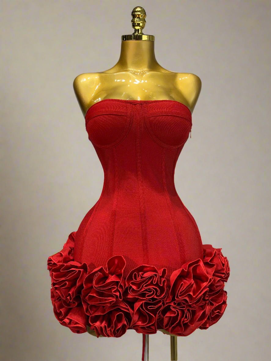 Womens Strapless Flower Embellished Mini Dress
