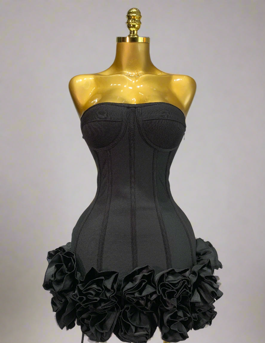 Womens Strapless Flower Embellished Mini Dress