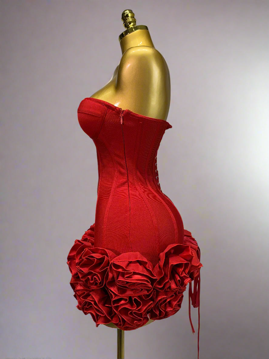 Womens Strapless Flower Embellished Mini Dress
