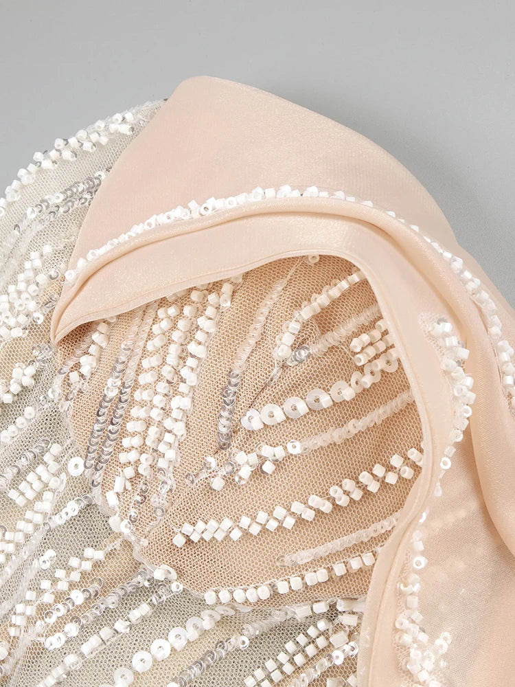 Strapless Beaded and Sequined Tassel Dress