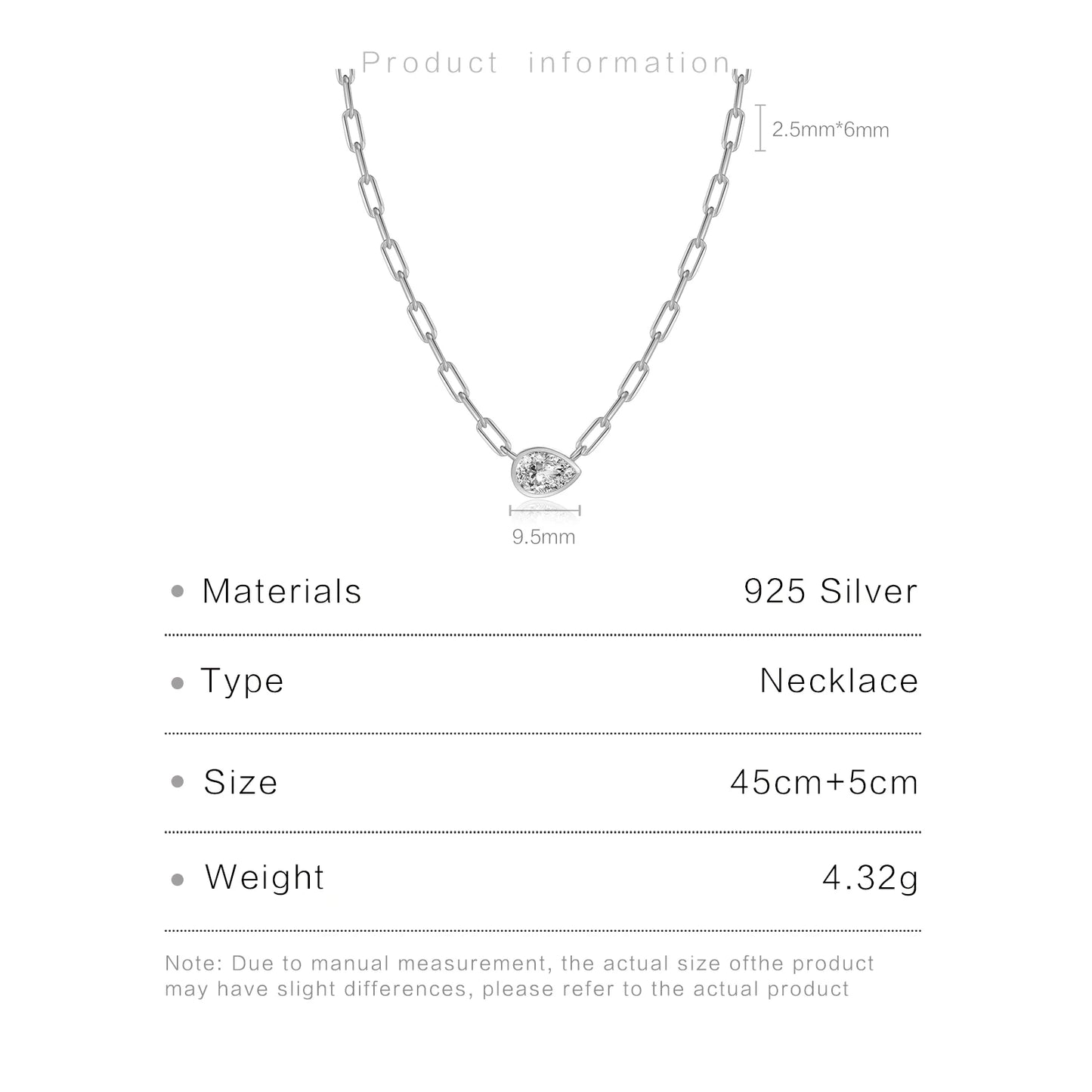 Sideway Teardrop Paperclip Chain Necklace