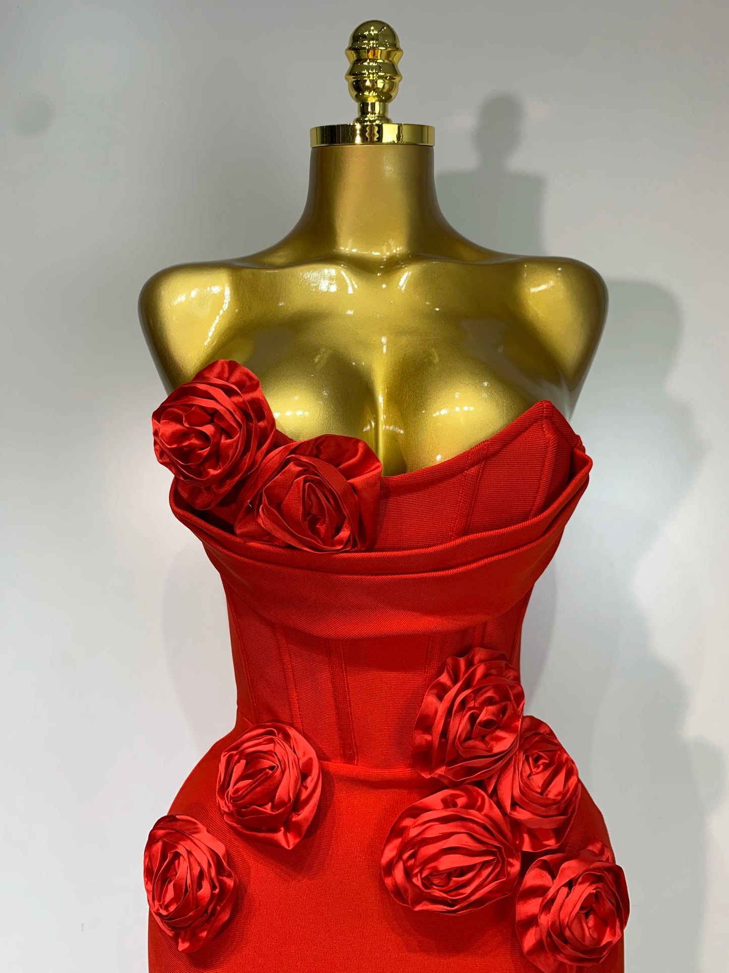 Strapless Flower Appliqué Bandage Dress