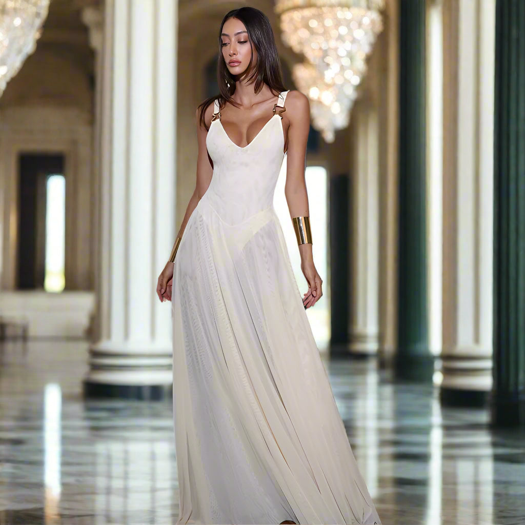 Transparent Mesh Maxi Dress With Bodysuit