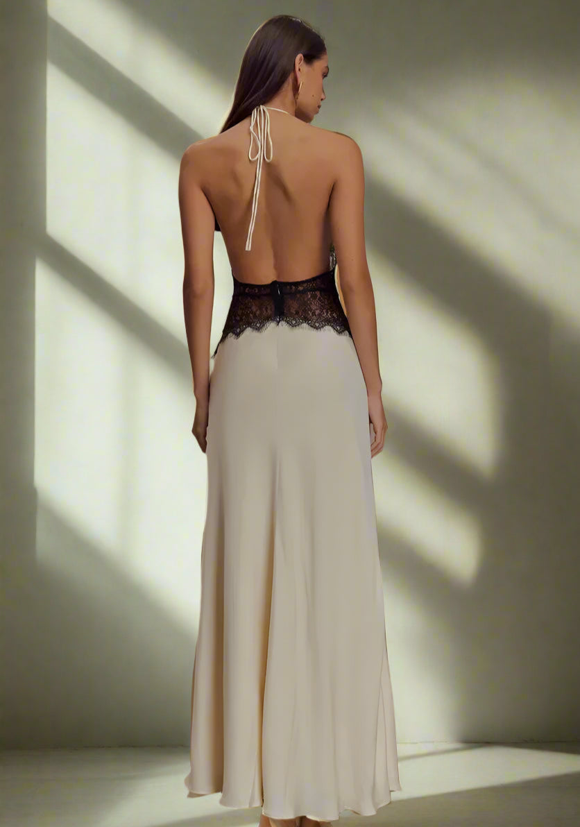 Backless Sexy Lace Halter Maxi Dress