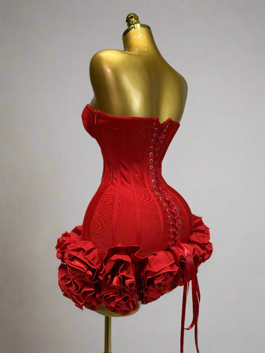 Womens Strapless Flower Embellished Mini Dress