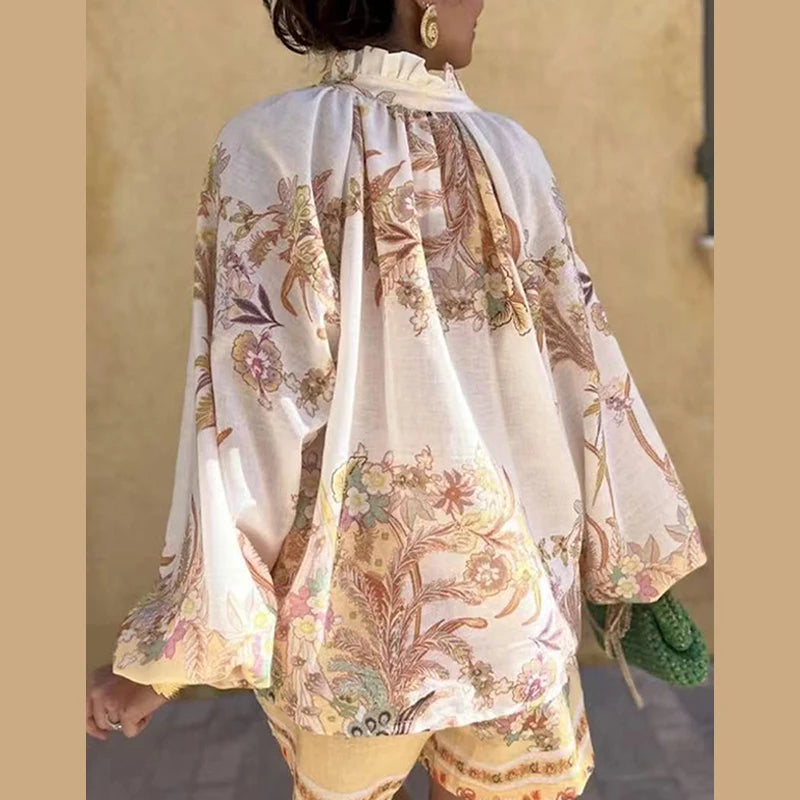 Womens Casual Floral Print Shorts Sets