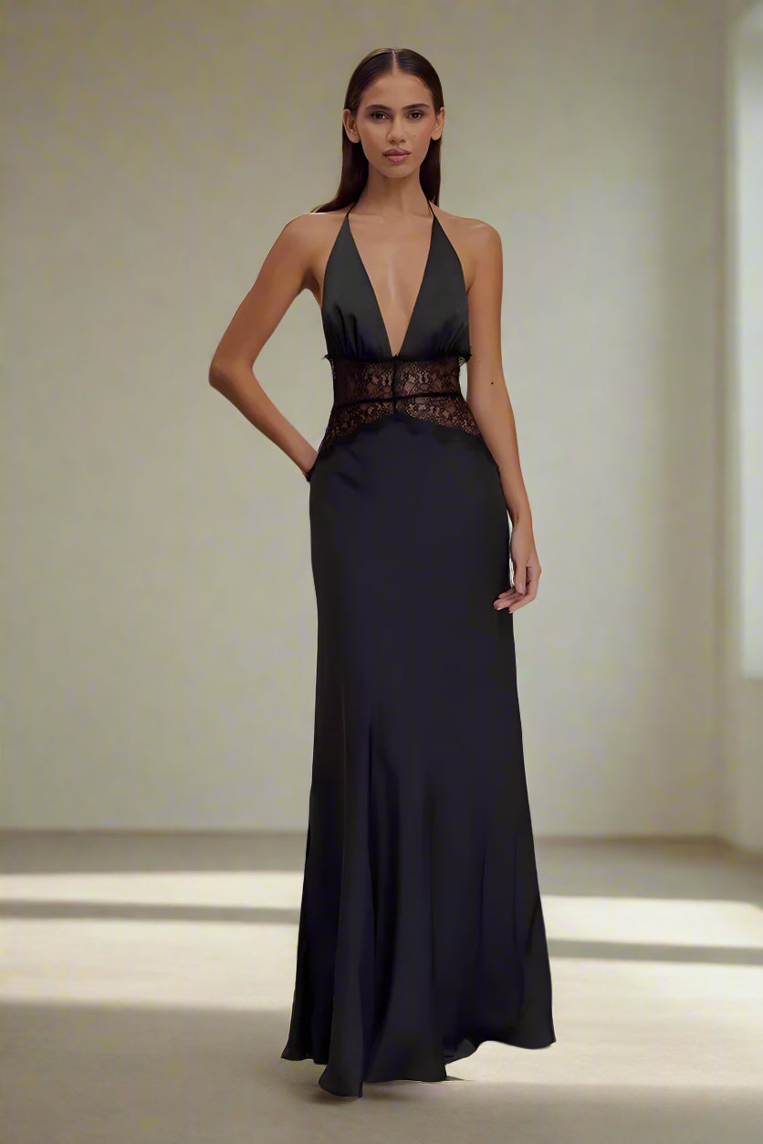Backless Sexy Lace Halter Maxi Dress