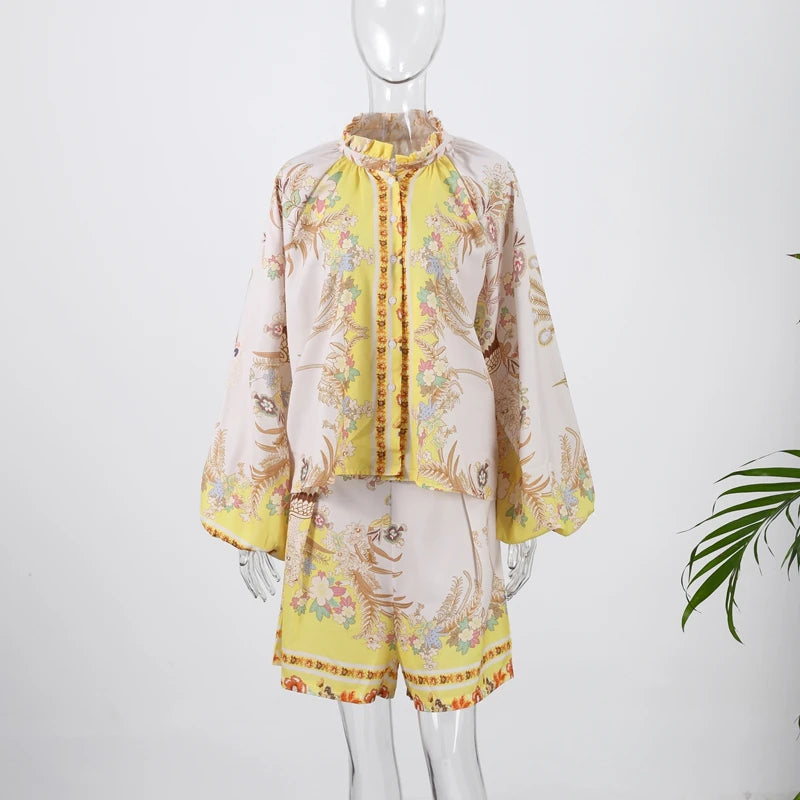 Womens Casual Floral Print Shorts Sets