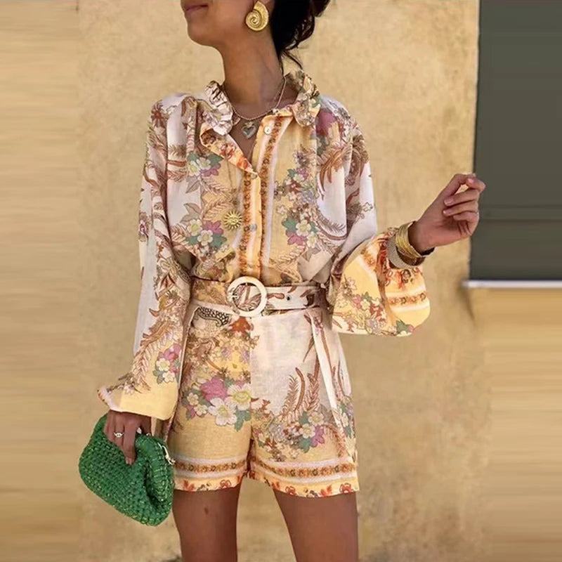 Womens Casual Floral Print Shorts Sets
