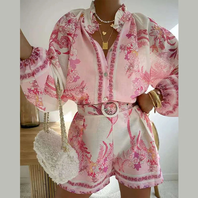 Womens Casual Floral Print Shorts Sets
