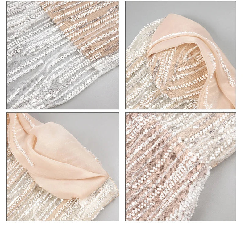 Strapless Beaded and Sequined Tassel Dress