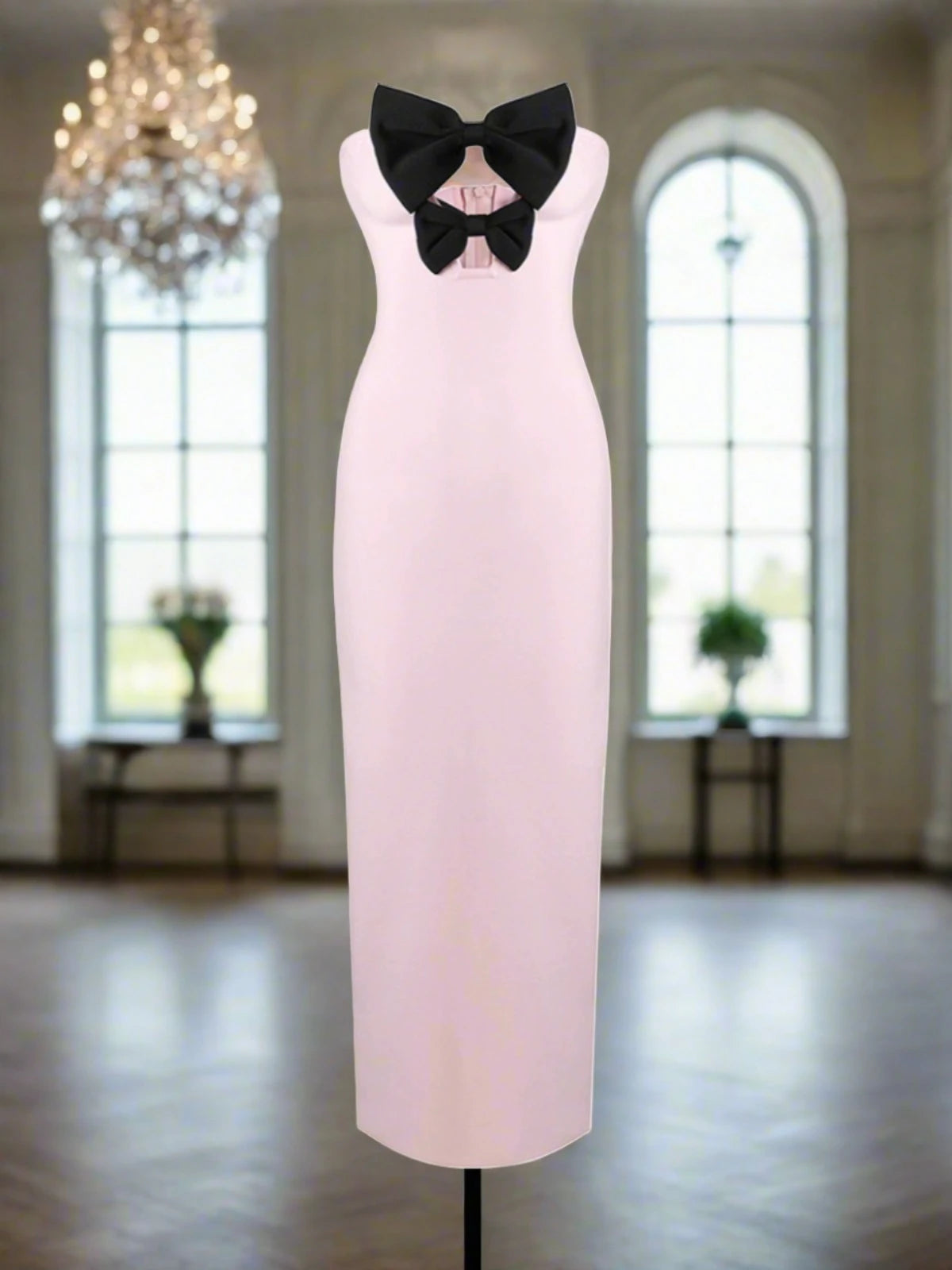 Black Bow Pink Column Dress