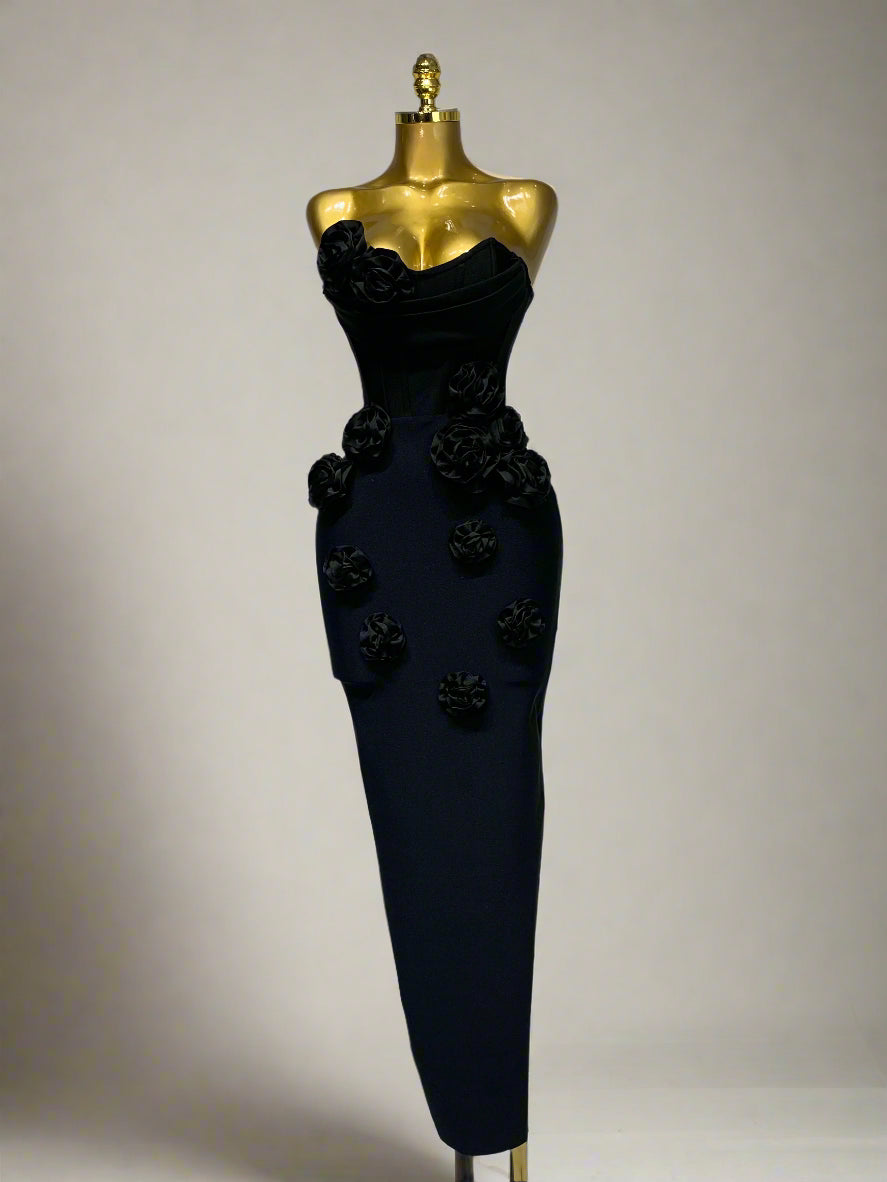 Strapless Flower Appliqué Bandage Dress