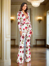 Floral Printed Three-Piece Blazer, Bra & Pant Set