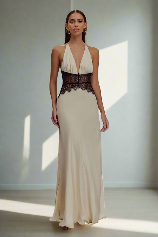 Backless Sexy Lace Halter Maxi Dress