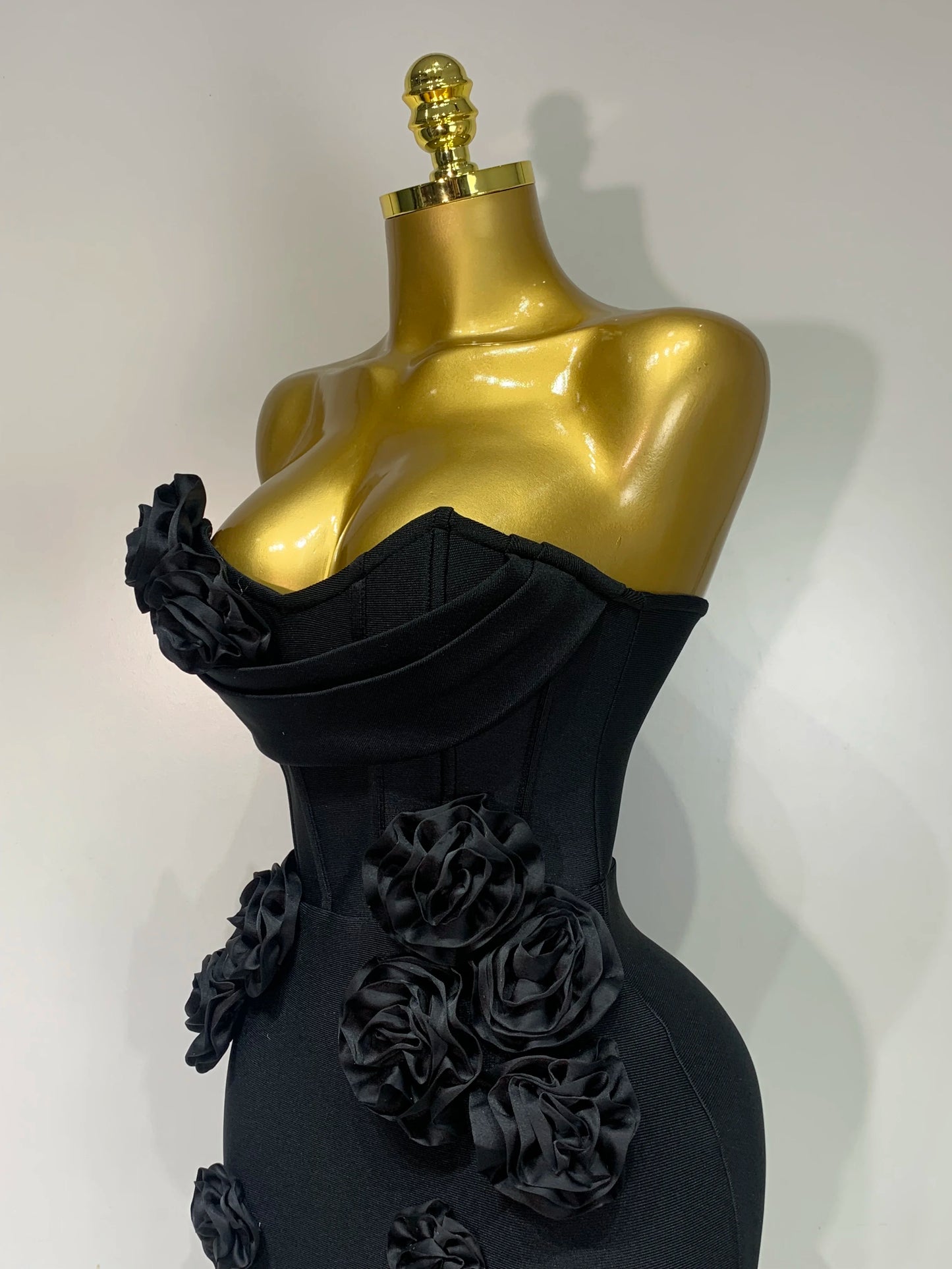 Strapless Flower Appliqué Bandage Dress
