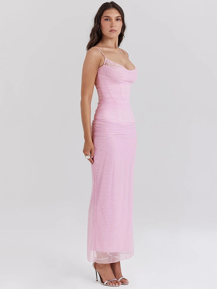 Elegant Mesh Bustier Maxi Dress