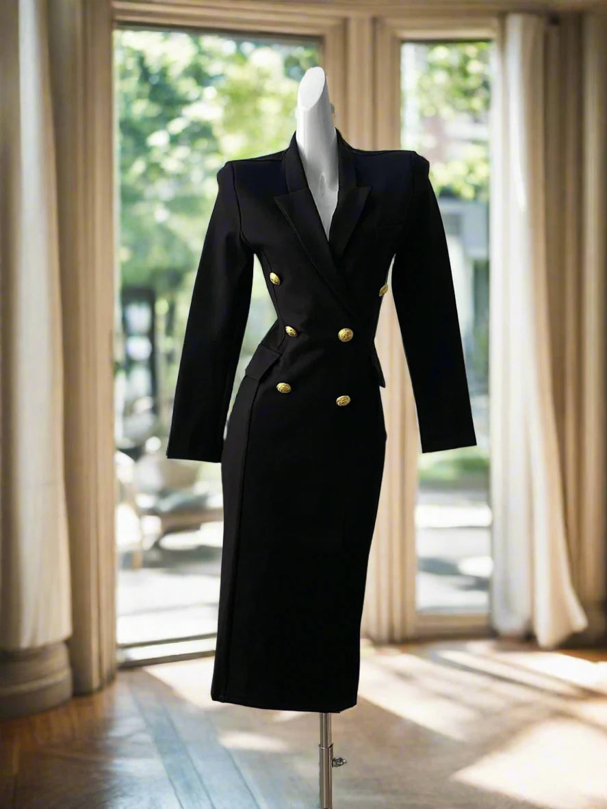 Women's Black Double Breasted Blazer Dress