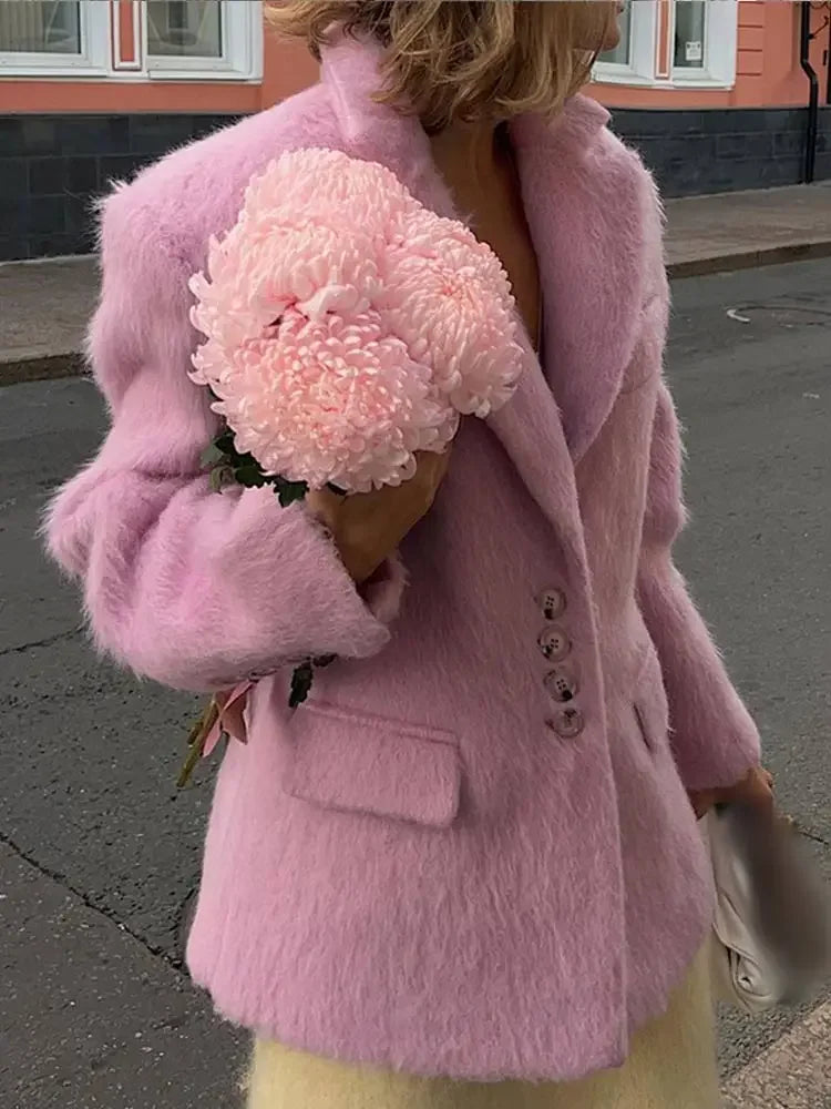 Pink Lapel Wool Single Breasted Jacket