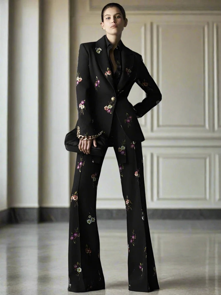 Floral Printed, Two Piece Pant Suit