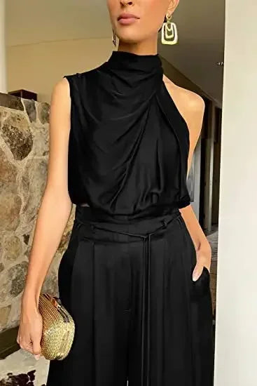 Two-Piece Pleated Wide Leg Pants and Sleeveless Top