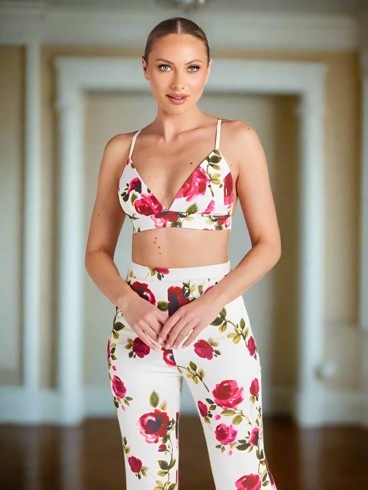 Floral Printed Three-Piece Blazer, Bra & Pant Set