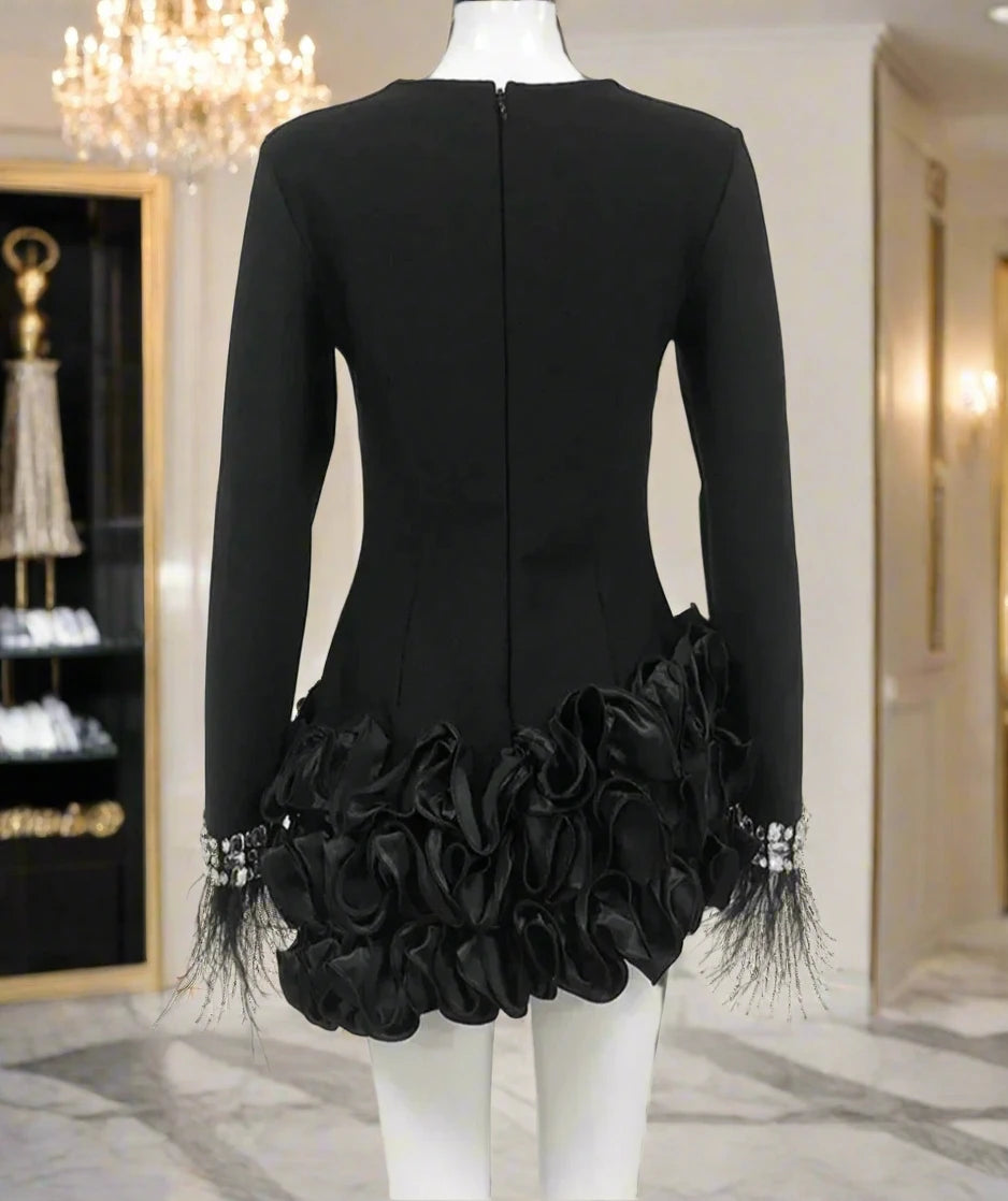 Women's Luxury Rhinestone Feather Mini Dress