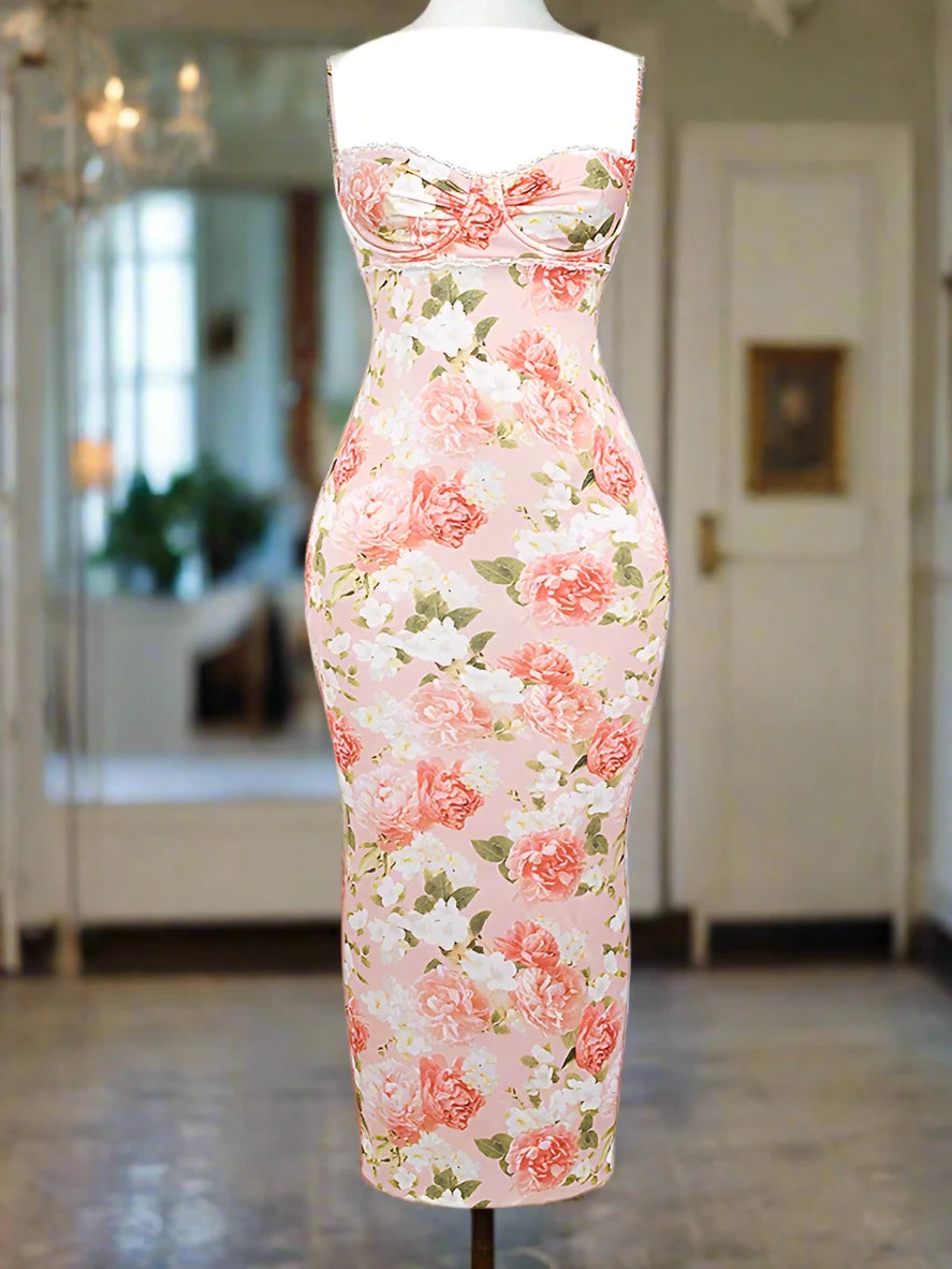 Pink Peony Print Maxi Dress