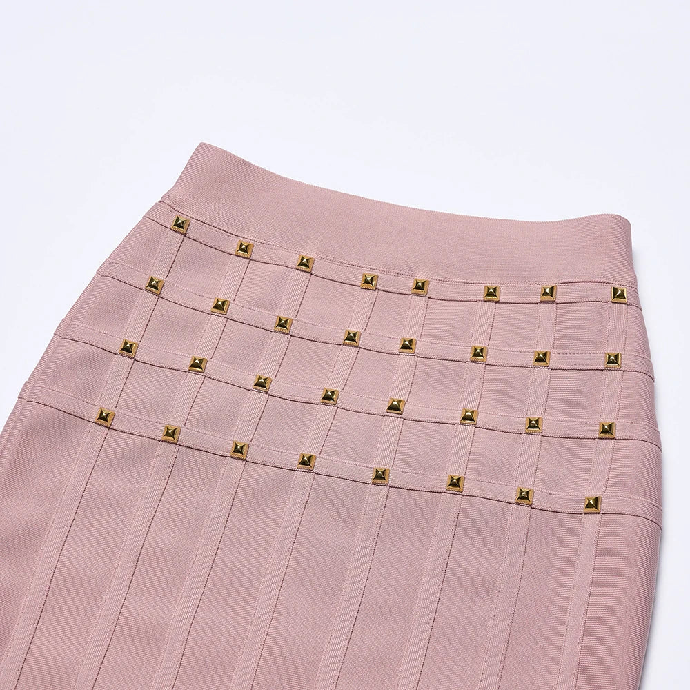 Chic Pink Bandage Two-Piece Skirt Set