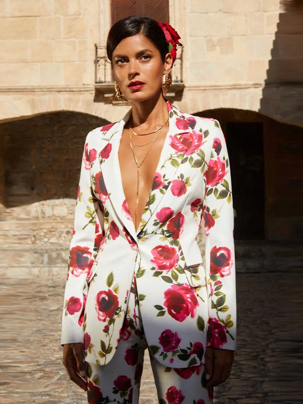 Floral Printed Three-Piece Blazer, Bra & Pant Set