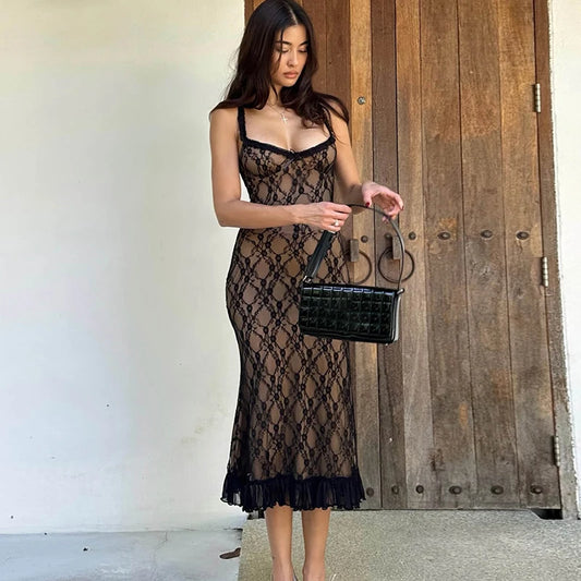 Women's Black Lace Slip Dress