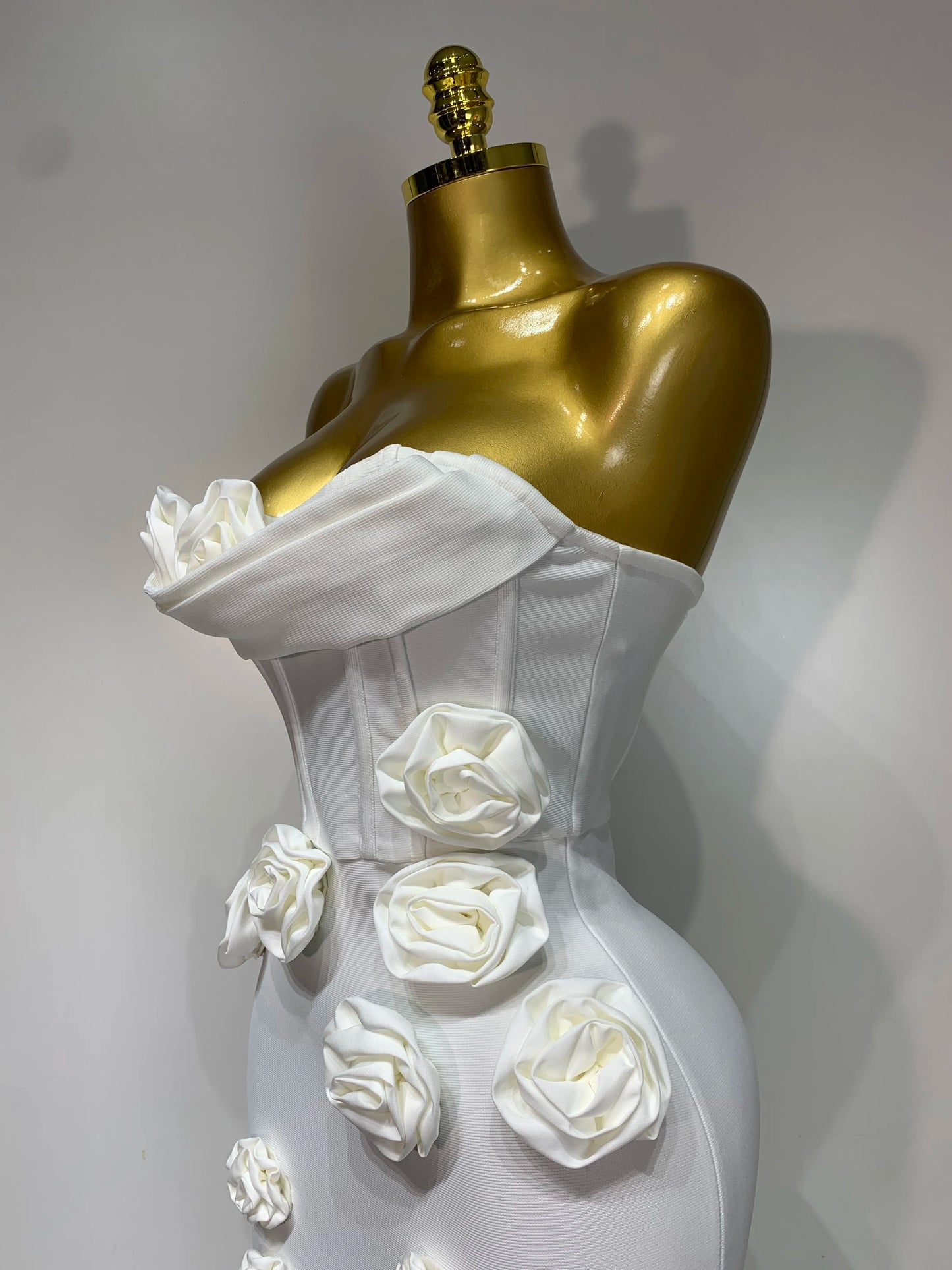 Strapless Flower Appliqué Bandage Dress